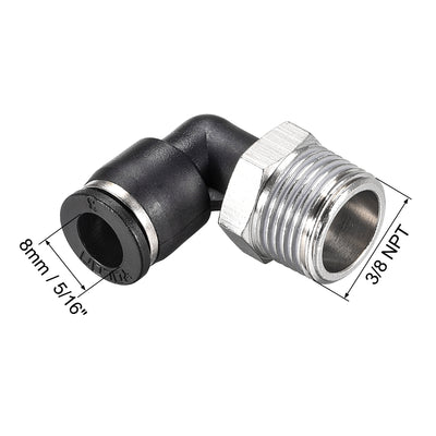 Harfington Uxcell Push to Connect Tube Fitting Male Elbow 8mm Tube OD x 3/8 NPT Thread Pneumatic Air Push Fit Lock Fitting 3pcs