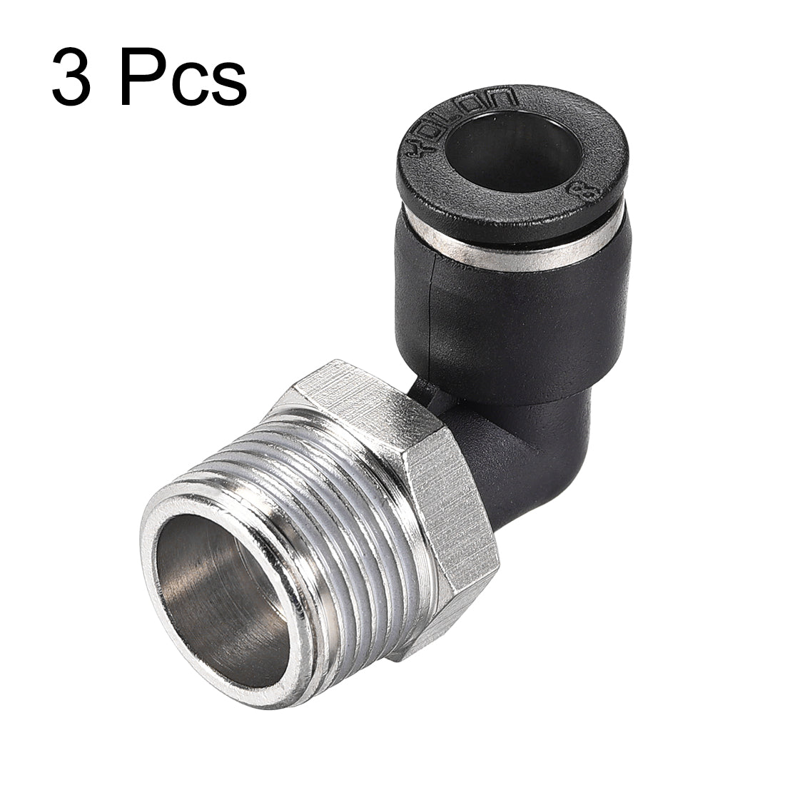 uxcell Uxcell Push to Connect Tube Fitting Male Elbow 8mm Tube OD x 3/8 NPT Thread Pneumatic Air Push Fit Lock Fitting 3pcs