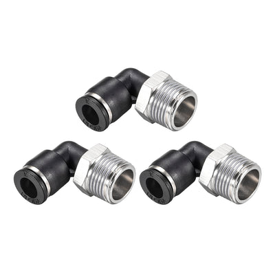 Harfington Uxcell Push to Connect Tube Fitting Male Elbow 8mm Tube OD x 3/8 NPT Thread Pneumatic Air Push Fit Lock Fitting 3pcs