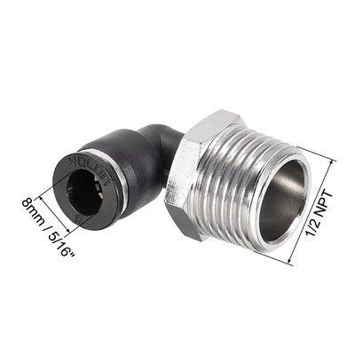 Harfington Uxcell Push to Connect Tube Fitting Male Elbow 8mm Tube OD x 1/2 NPT Thread Pneumatic Air Push Fit Lock Fitting