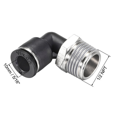 Harfington Uxcell Push to Connect Tube Fitting Male Elbow 10mm Tube OD x 1/2 NPT Thread Pneumatic Air Push Fit Lock Fitting