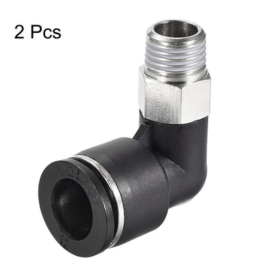 Harfington Uxcell Push to Connect Tube Fitting Male Elbow 12mm Tube OD x 1/4 NPT Thread Pneumatic Air Push Fit Lock Fitting 2pcs