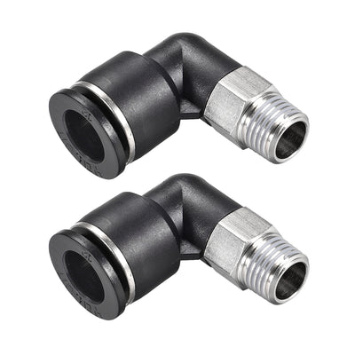 Harfington Uxcell Push to Connect Tube Fitting Male Elbow 12mm Tube OD x 1/4 NPT Thread Pneumatic Air Push Fit Lock Fitting 2pcs