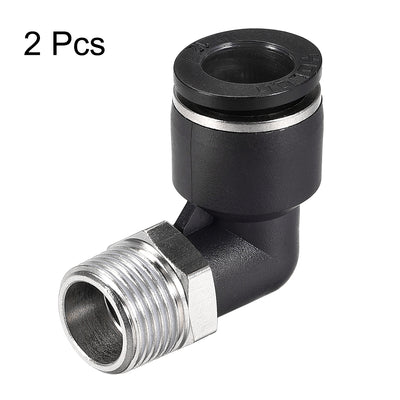 Harfington Uxcell Push to Connect Tube Fitting Male Elbow 12mm Tube OD x 3/8 NPT Thread Pneumatic Air Push Fit Lock Fitting 2pcs