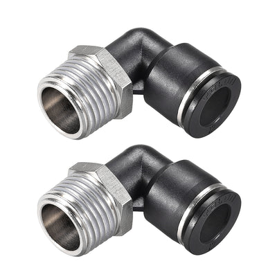 Harfington Uxcell Push to Connect Tube Fitting Male Elbow 12mm Tube OD x G1/2 Thread Pneumatic Air Push Fit Lock Fitting 2pcs