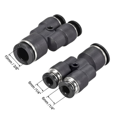 Harfington Uxcell Plastic Connect Y Splitter Push To Tube Fittings 10mm X 6mm OD Push Lock 2pcs