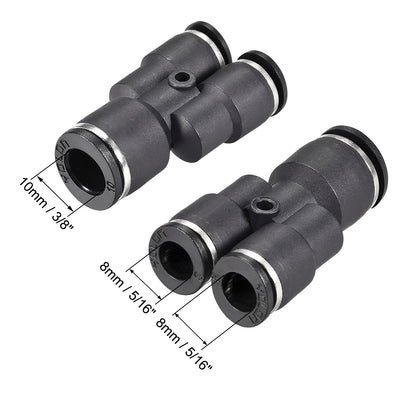 Harfington Uxcell Plastic Connect Y Splitter Push To Tube Fittings 10mm X 8mm OD Push Lock 3pcs