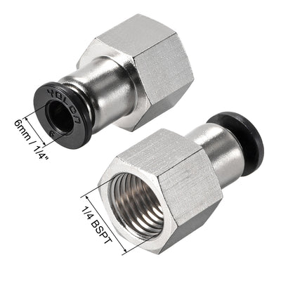 Harfington Uxcell Push to Connect Tube Fitting Adapter 6mm Tube OD x 1/4 BSPT Female Straight Pneumatic Connecter Pipe Fitting 3pcs