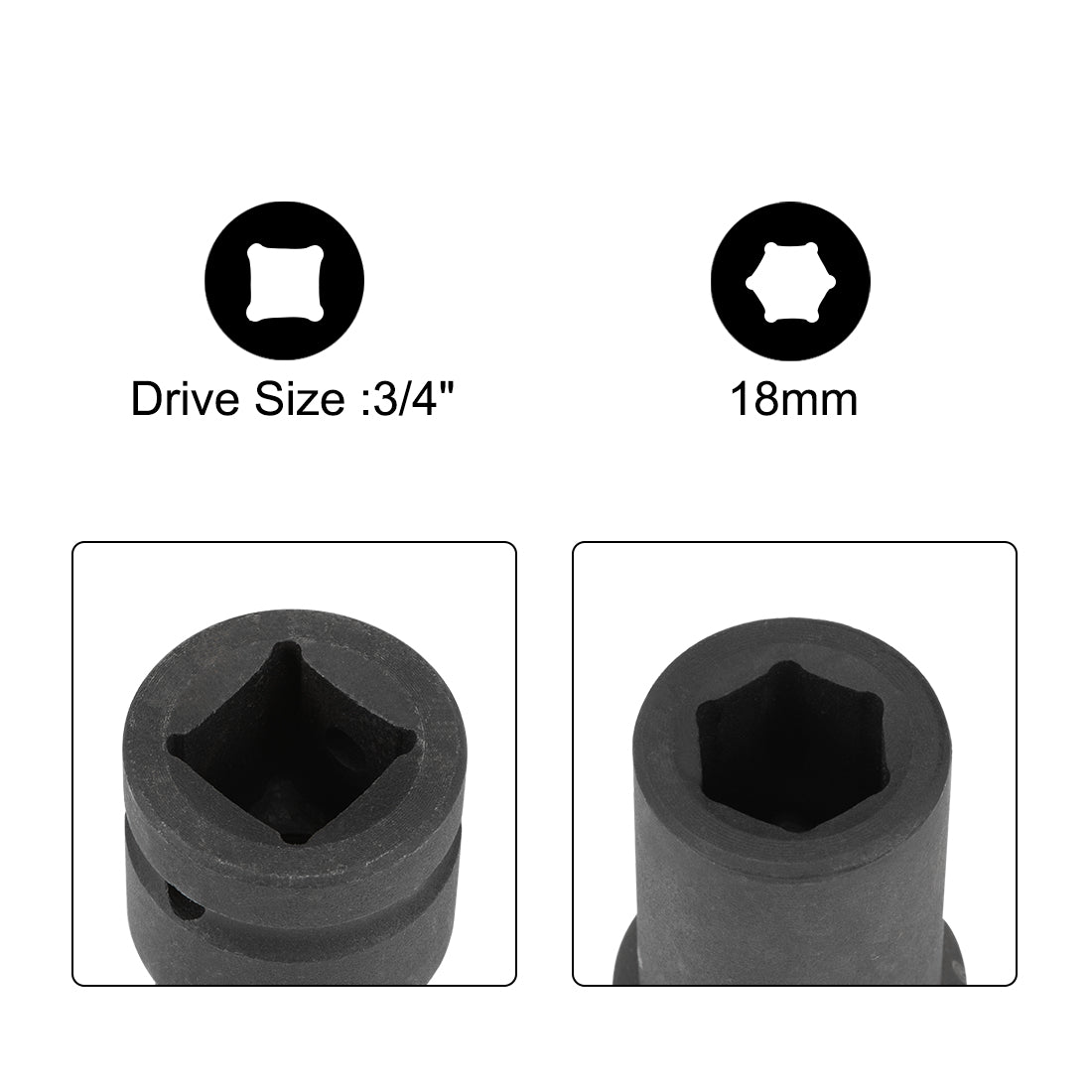 uxcell Uxcell Drive by Deep Impact Socket, 6-Point, Cr-Mo Alloy Steel, Metric