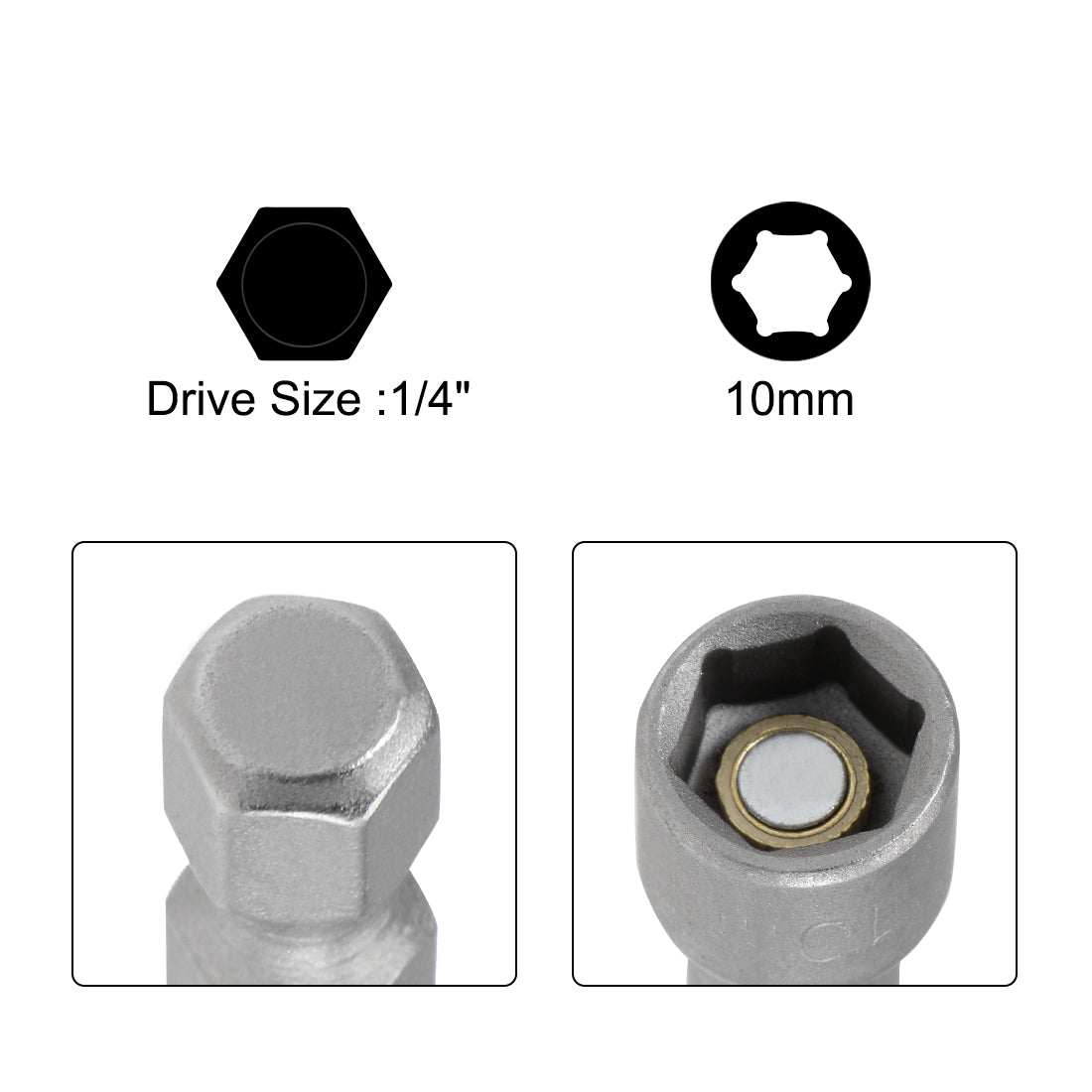 uxcell Uxcell 1/4" Quick-Change Hex Shank 10mm Magnetic Nut Socket Driver Wrench, 150mm Length