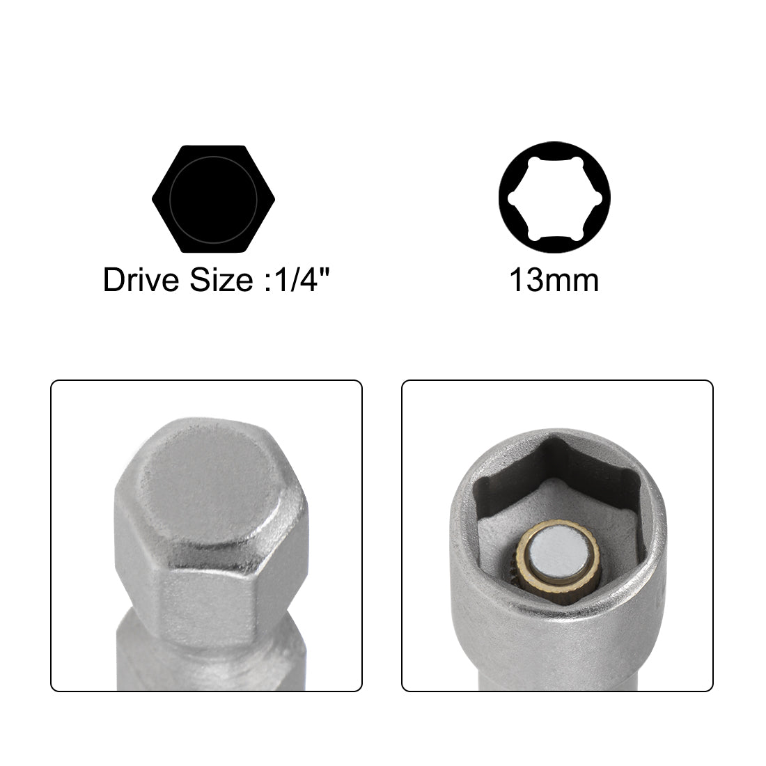 uxcell Uxcell 2 Pcs 1/4" Hex Shank 13mm Magnetic Nut Setter Driver Drill Bit, 150mm Length