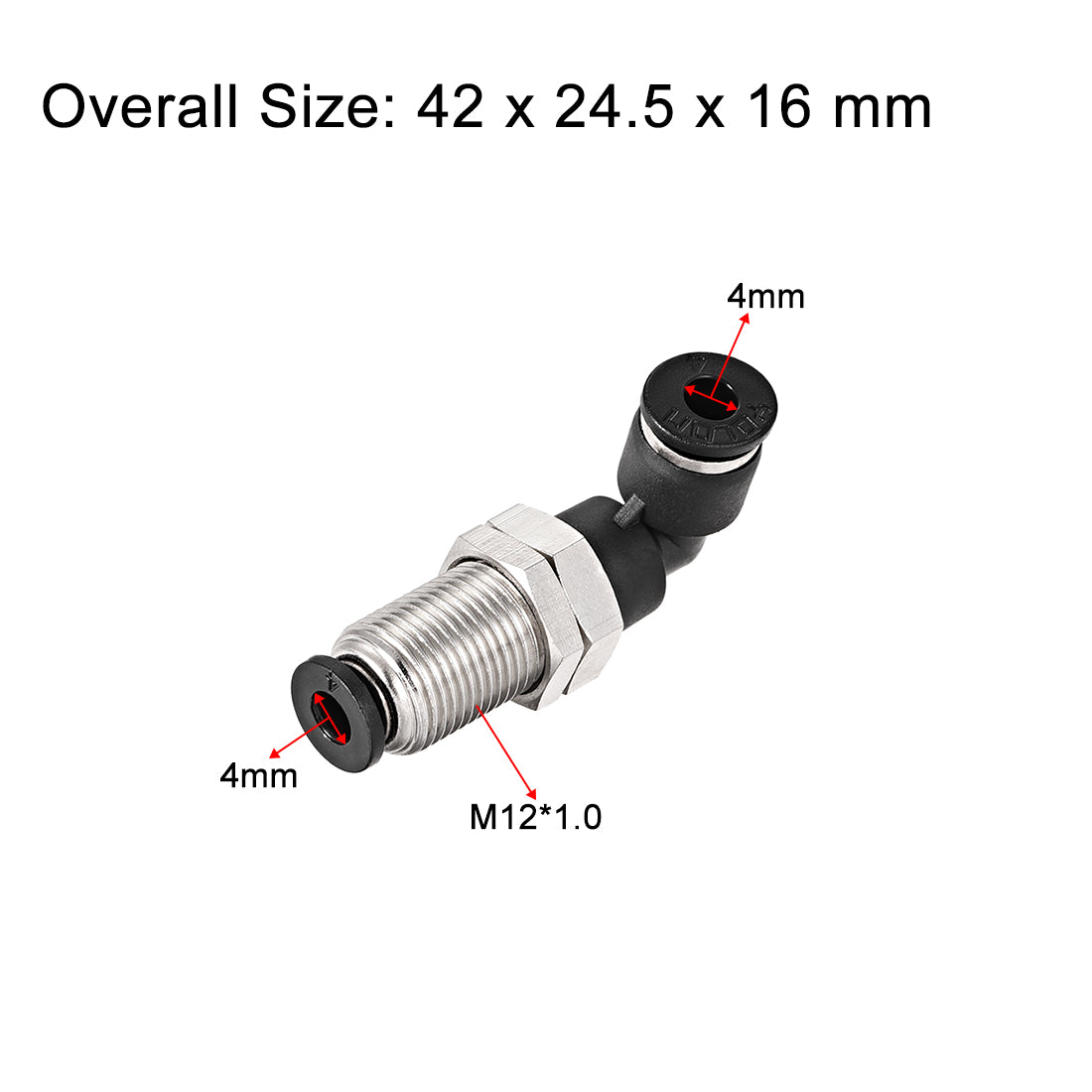 uxcell Uxcell 2 End 4mm Tube Push Lock Elbows, M12 L Shape Bulkhead Union Air Fittings