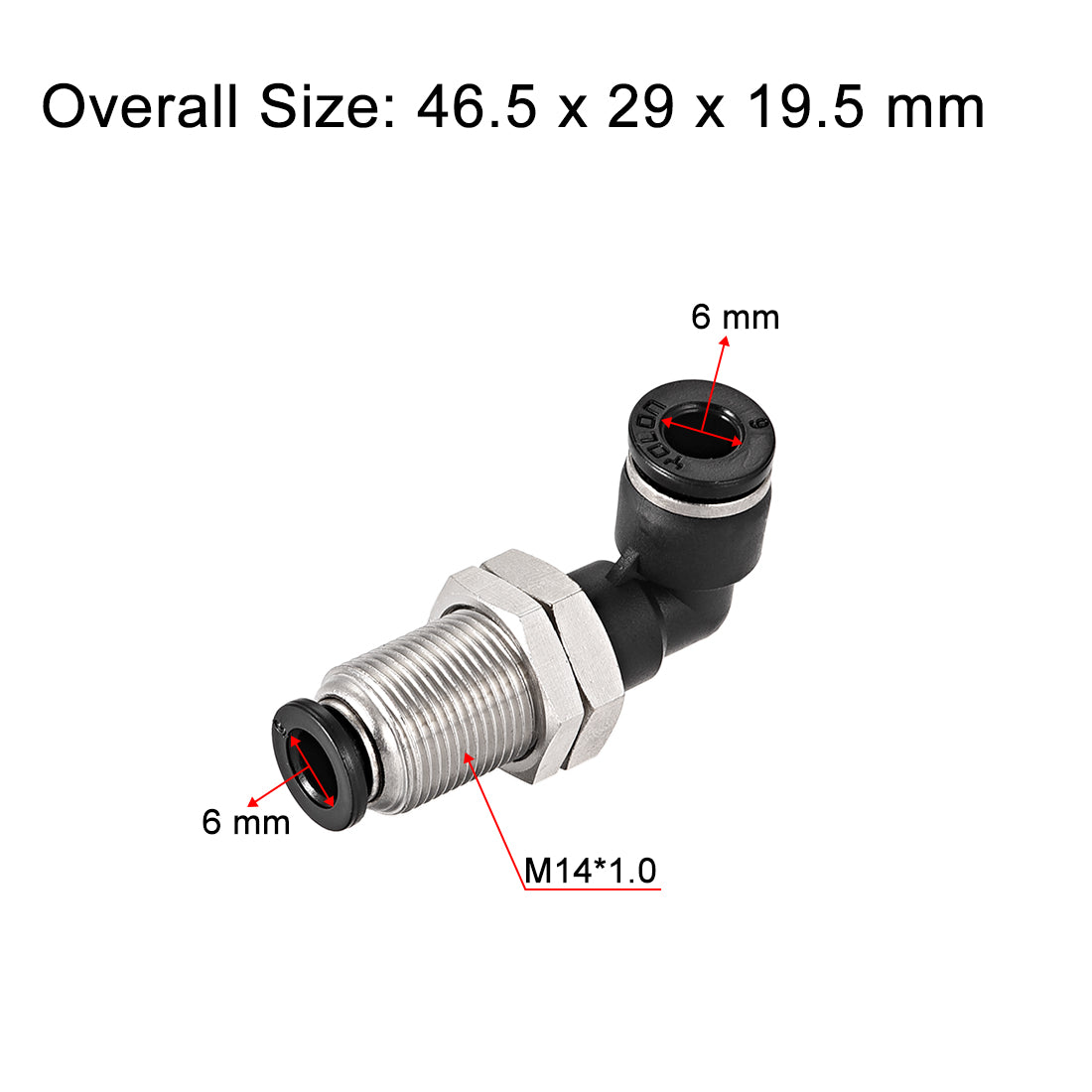 uxcell Uxcell 2 End 6mm Tube Push Lock Elbows, M14 L Shape Bulkhead Union Air Fittings