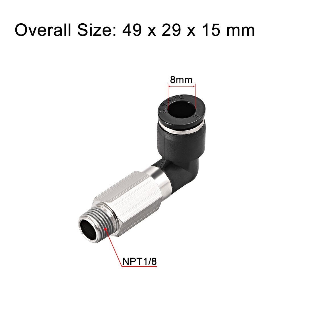 uxcell Uxcell 8mm Tube to 1/8 NPT Push Lock Elbows L Shape Air Fittings 2pcs