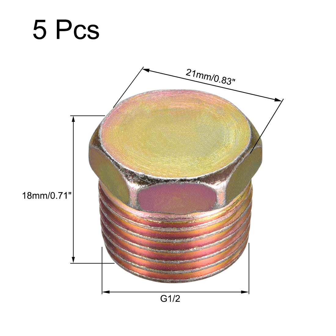 uxcell Uxcell G1/2 Male Thread Plugs - Carbon Steel Outer Hex Thread Socket Bung Plug Pipe Fitting 5Pcs