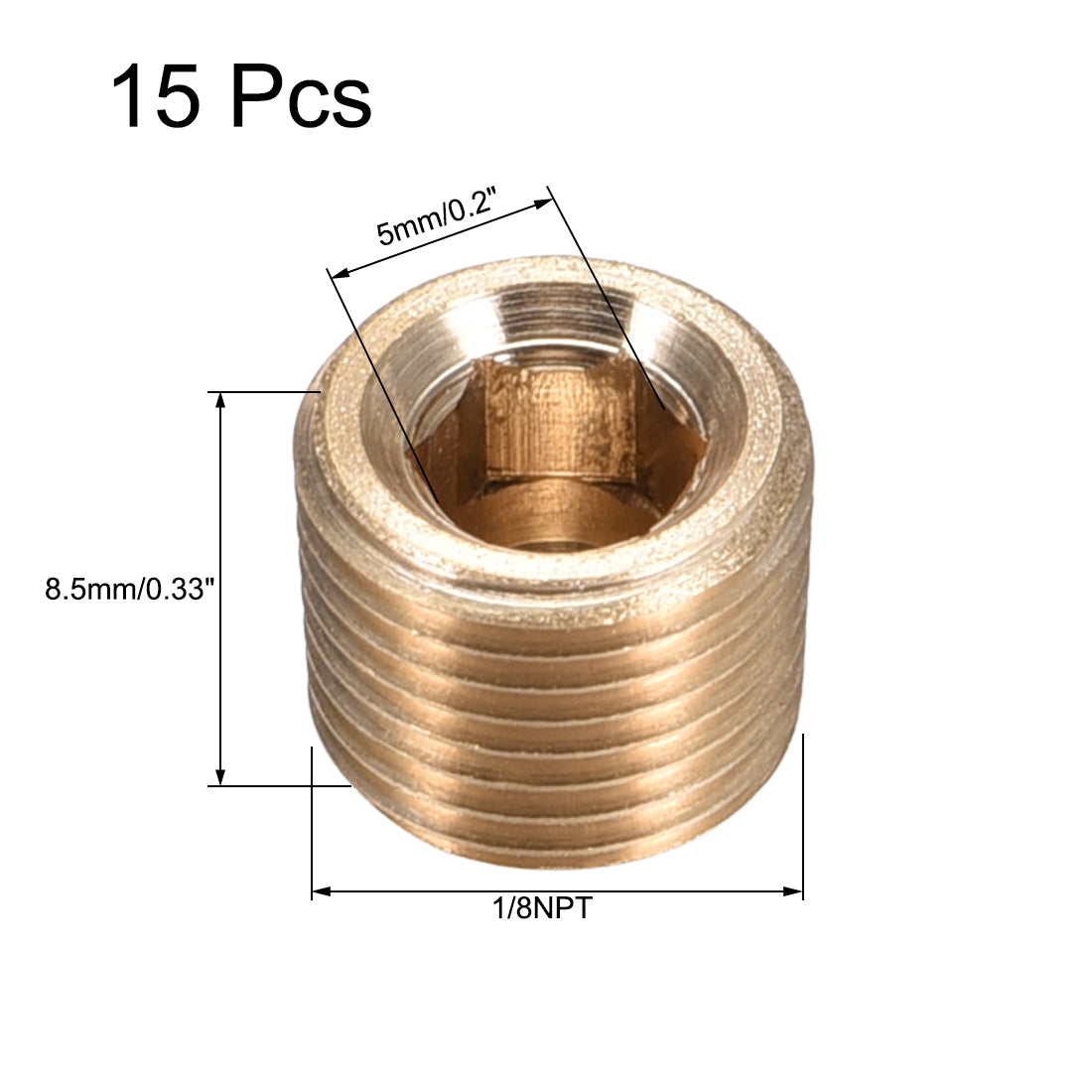 Uxcell Uxcell Brass Pipe Fitting - Hex Counter Sunk Plug 1/8NPT Male Socket Drive Countersunk Pipe Plugs 15pcs