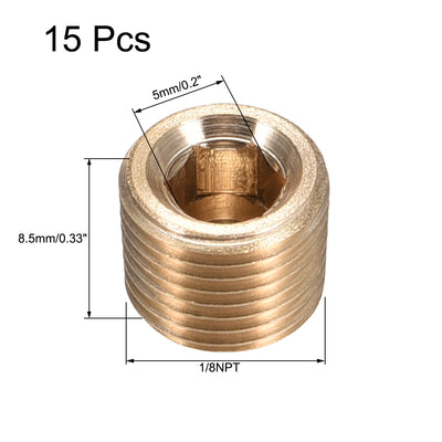 Harfington Uxcell Brass Pipe Fitting - Hex Counter Sunk Plug 1/8NPT Male Socket Drive Countersunk Pipe Plugs 15pcs