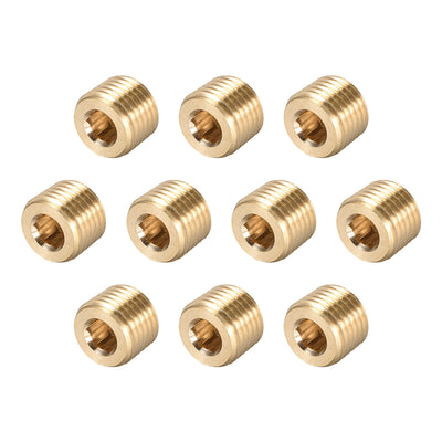 Harfington Uxcell Brass Pipe Fitting - Hex Counter Sunk Plug 1/16NPT Male Socket Drive Countersunk Pipe Plugs 10pcs