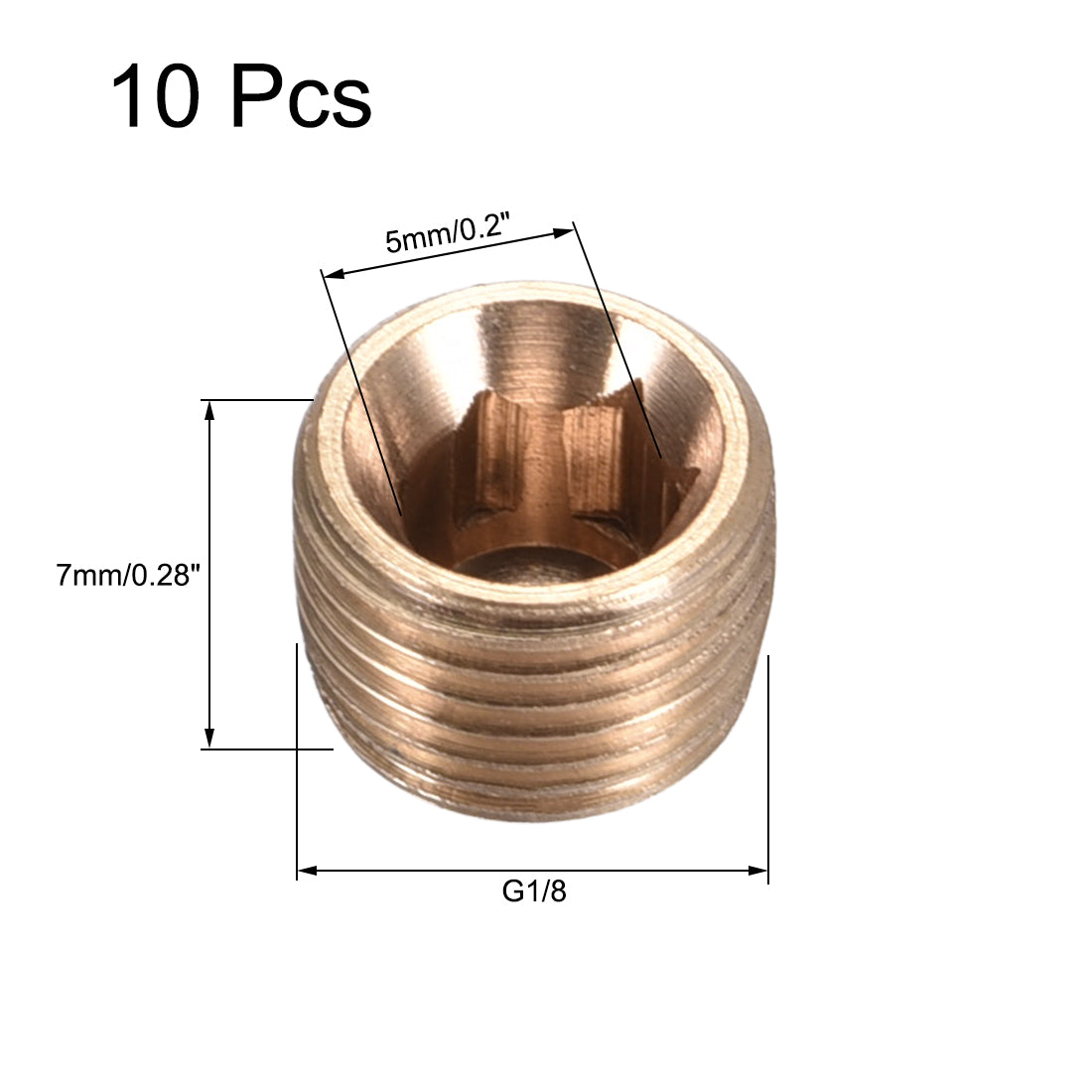 uxcell Uxcell Brass Pipe Fitting - Hex Counter Sunk Plug G1/8 Male Socket Drive Countersunk Pipe Plugs 10pcs