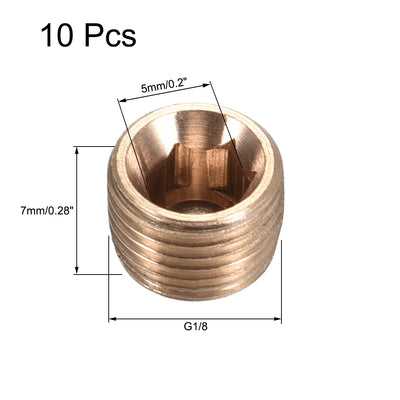 Harfington Uxcell Brass Pipe Fitting - Hex Counter Sunk Plug G1/8 Male Socket Drive Countersunk Pipe Plugs 10pcs