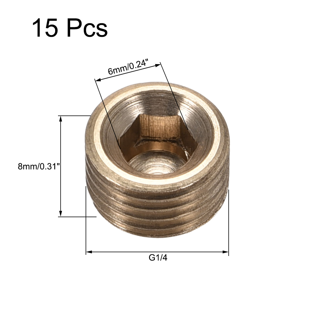 uxcell Uxcell Brass Pipe Fitting - Hex Counter Sunk Plug G1/4 Male Socket Drive Countersunk Pipe Plugs 15pcs