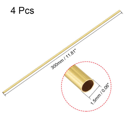 Harfington Uxcell 4Stk Messing Runde Röhre Schlauch für Korrosionsbeständigkeit 300mm Länge 1,5mm OD Nahtlose gerades Rohr langanhaltende Haltbarkeit 0,2mm Wandstärke