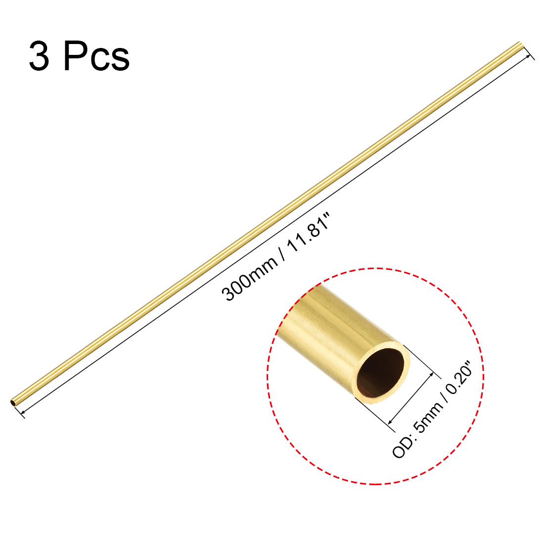 uxcell Uxcell 3Stk Runde Röhre Messing Schlauch für Weld-Fähigkeit Nahtlose gerades Rohr Oxidationsbeständigkeit 0,5mm Wandstärke 5mm OD 300mm Länge