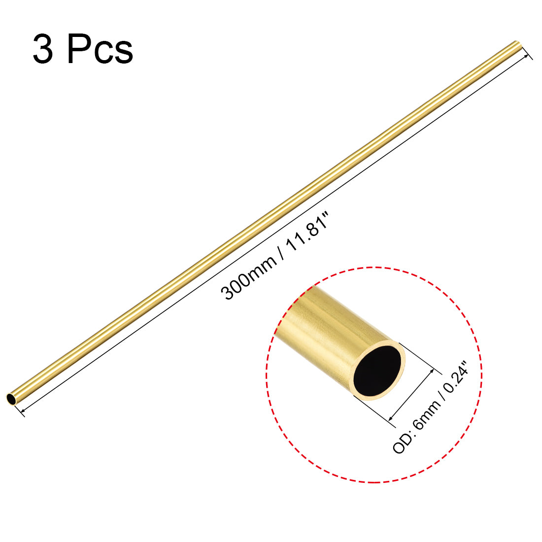 uxcell Uxcell 3Stk Runde Röhre Messing Schlauch für Weld-Fähigkeit hohe Festigkeit 0,5mm Wandstärke 300mm Länge 6mm OD Nahtlose gerades Rohr