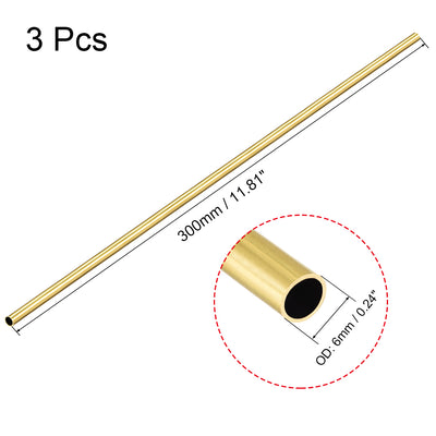 Harfington Uxcell 3Stk Runde Röhre Messing Schlauch für Weld-Fähigkeit hohe Festigkeit 0,5mm Wandstärke 300mm Länge 6mm OD Nahtlose gerades Rohr