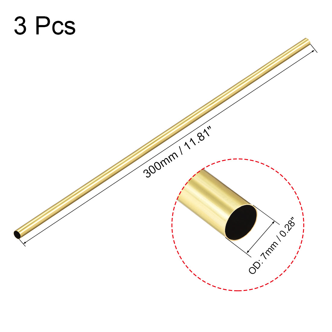 uxcell Uxcell 3Stk Messing Runde Röhre 7mm OD Gerade Rohrschlauch 300mm Länge 0,2mm Wandstärke für hohe Festigkeit Weld-Fähigkeit