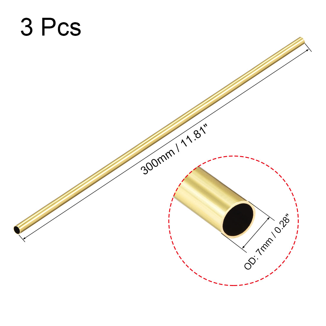 uxcell Uxcell 3Stk Runde Röhre Messing Schlauch Nahtlose gerades Rohr 0,5mm Wandstärke 7mm OD 300mm Länge für Weld-Fähigkeit hohe Festigkeit