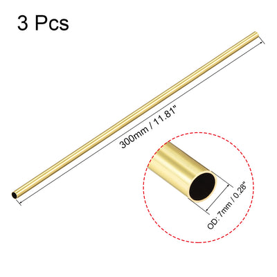 Harfington Uxcell 3Stk Runde Röhre Messing Schlauch Nahtlose gerades Rohr 0,5mm Wandstärke 7mm OD 300mm Länge für Weld-Fähigkeit hohe Festigkeit