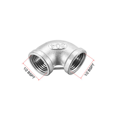 Harfington Uxcell Stainless Steel 304 Pipe Fitting Elbow 1/2BSPT Female x 1/2BSPT Female