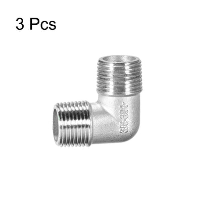 Harfington Uxcell Stainless Steel 304 Pipe Fitting Elbow 3/8BSPT Male x 3/8BSPT Male 3pcs