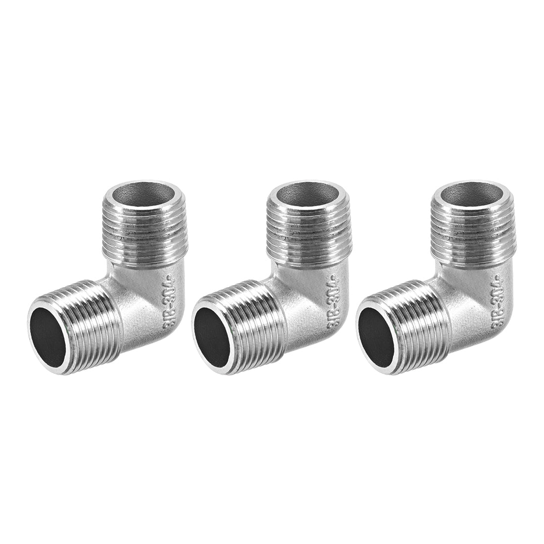 uxcell Uxcell Stainless Steel 304 Pipe Fitting Elbow 3/8BSPT Male x 3/8BSPT Male 3pcs