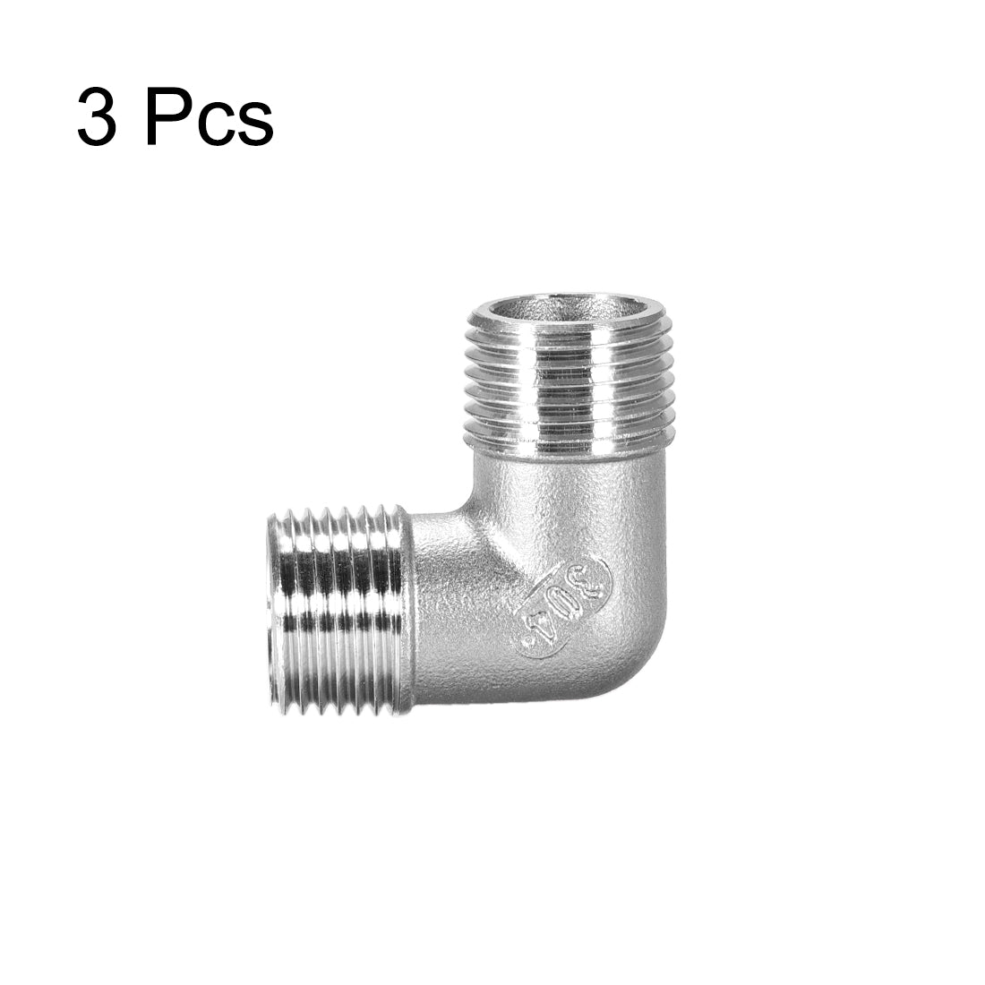 uxcell Uxcell Stainless Steel 304 Pipe Fitting Elbow 1/2BSPT Male x 1/2BSPT Male 3pcs