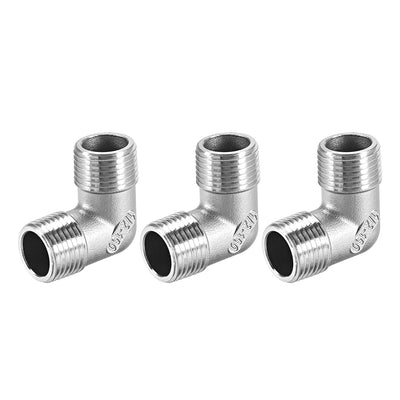 Harfington Uxcell Stainless Steel 304 Pipe Fitting Elbow 1/2BSPT Male x 1/2BSPT Male 3pcs