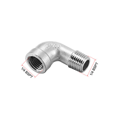 Harfington Uxcell Stainless Steel 304 Pipe Fitting Elbow 1/4BSPT Female x 1/4BSPT Male 3pcs