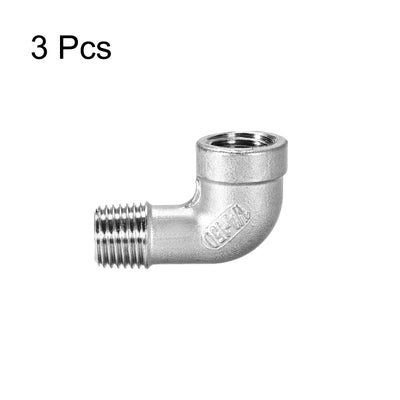 Harfington Uxcell Stainless Steel 304 Pipe Fitting Elbow 1/4BSPT Female x 1/4BSPT Male 3pcs