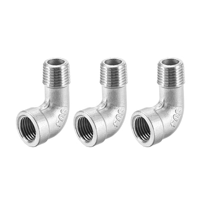 Harfington Uxcell Stainless Steel 304 Pipe Fitting Elbow 1/4BSPT Female x 1/4BSPT Male 3pcs