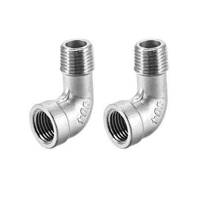 Harfington Uxcell Stainless Steel 304 Pipe Fittings Elbow 1/4BSPT Female x 1/4BSPT Male 2pcs