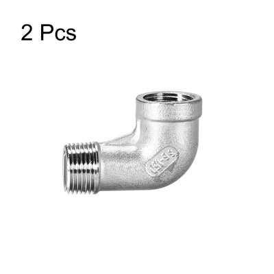 Harfington Uxcell Stainless Steel 304 Pipe Fittings Elbow 3/8BSPT Female x 3/8BSPT Male 2pcs