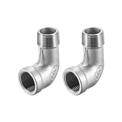 Harfington Uxcell Stainless Steel 304 Pipe Fittings Elbow 3/8BSPT Female x 3/8BSPT Male 2pcs