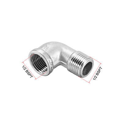 Harfington Uxcell Stainless Steel 201 Pipe Fittings Elbow 1/2BSPT Female x 1/2BSPT Male