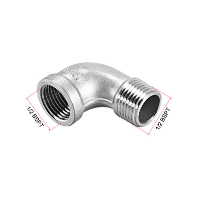 Harfington Uxcell Stainless Steel 316 Pipe Fitting Elbow 1/2BSPT Female x 1/2BSPT Male 3pcs