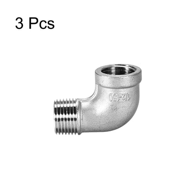 Harfington Uxcell Stainless Steel 316 Pipe Fitting Elbow 1/2BSPT Female x 1/2BSPT Male 3pcs