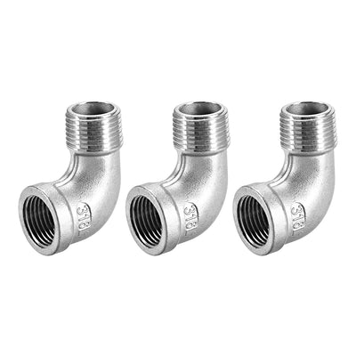 Harfington Uxcell Stainless Steel 316 Pipe Fitting Elbow 1/2BSPT Female x 1/2BSPT Male 3pcs