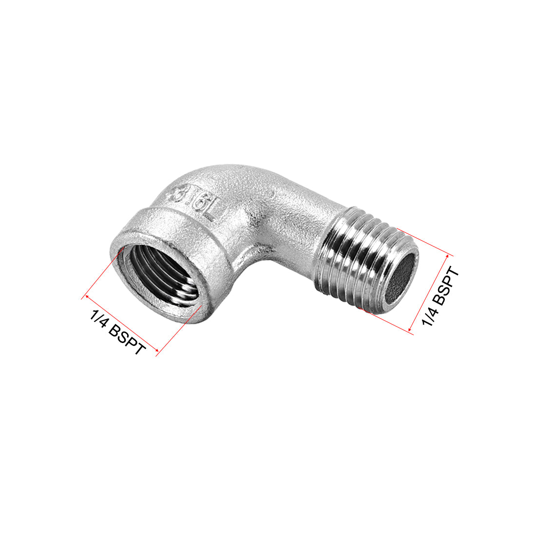 uxcell Uxcell Stainless Steel 316 Pipe Fitting Elbow 1/4BSPT Female x 1/4BSPT Male