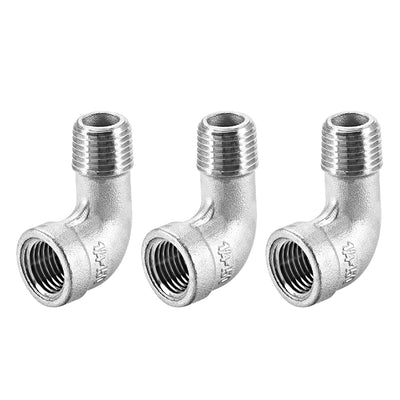 Harfington Uxcell Stainless Steel 316 Pipe Fitting Elbow 1/4BSPT Female x 1/4BSPT Male 3pcs