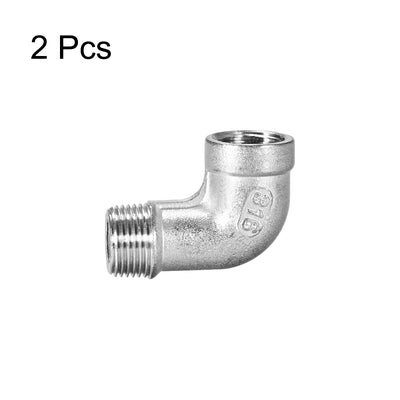 Harfington Uxcell Stainless Steel 316 Pipe Fitting Elbow 3/8BSPT Female x 3/8BSPT Male 2pcs